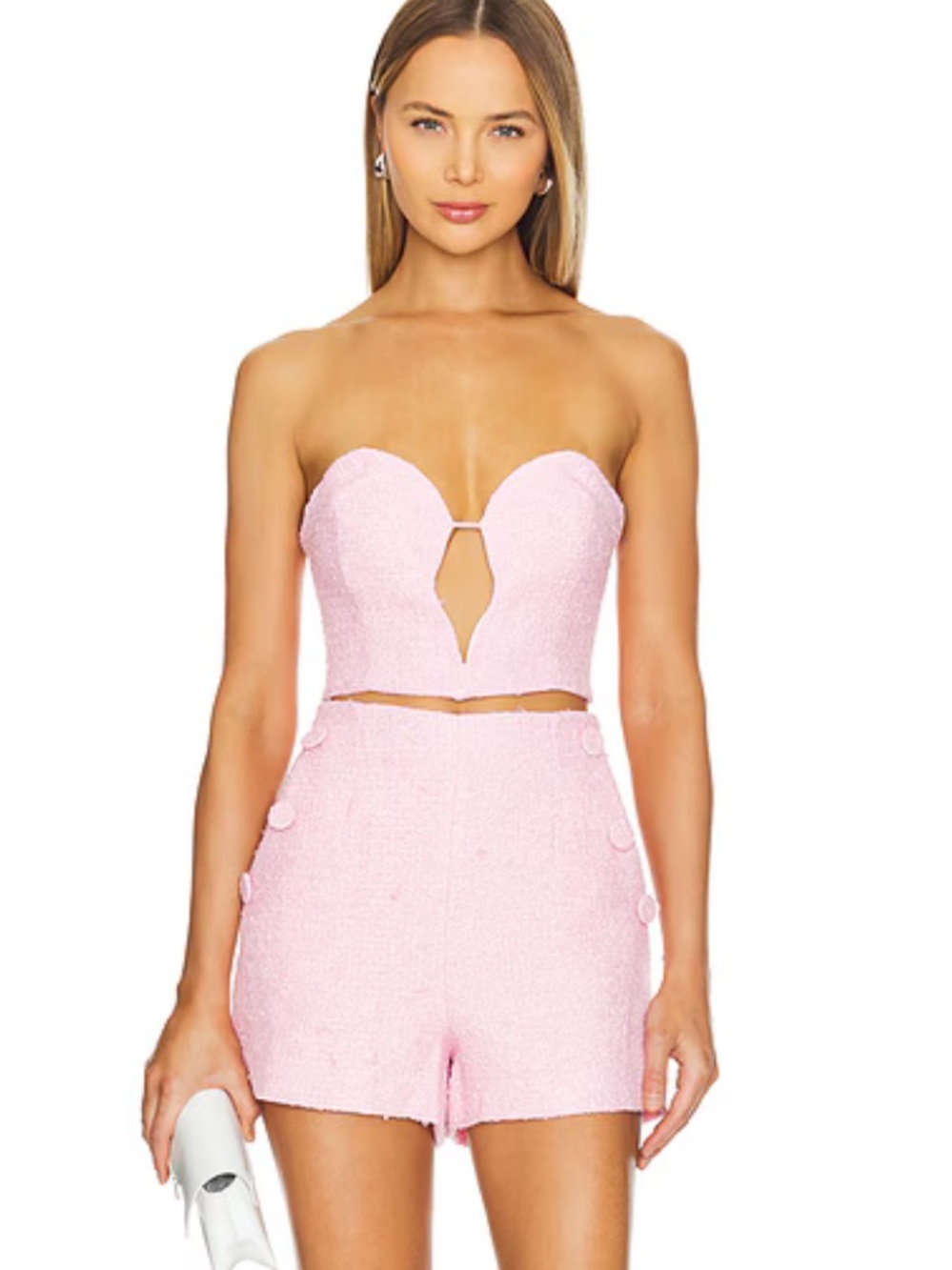 Bardot Eleni Bustier Soft Pink Strapless Cutout Crop Top Revolve 6 - Picture 2 of 9